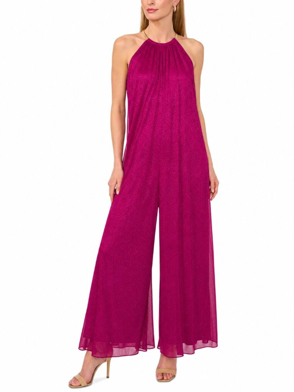 MSK Plum Nite Metallic Halter Wide Leg Jumpsuit Size Small NWT